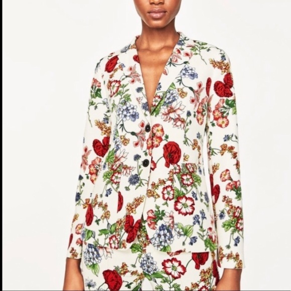 Zara Size S Floral Print Button Front Blazer Jacket SM Pockets Lined Art to Wear - Picture 6 of 16